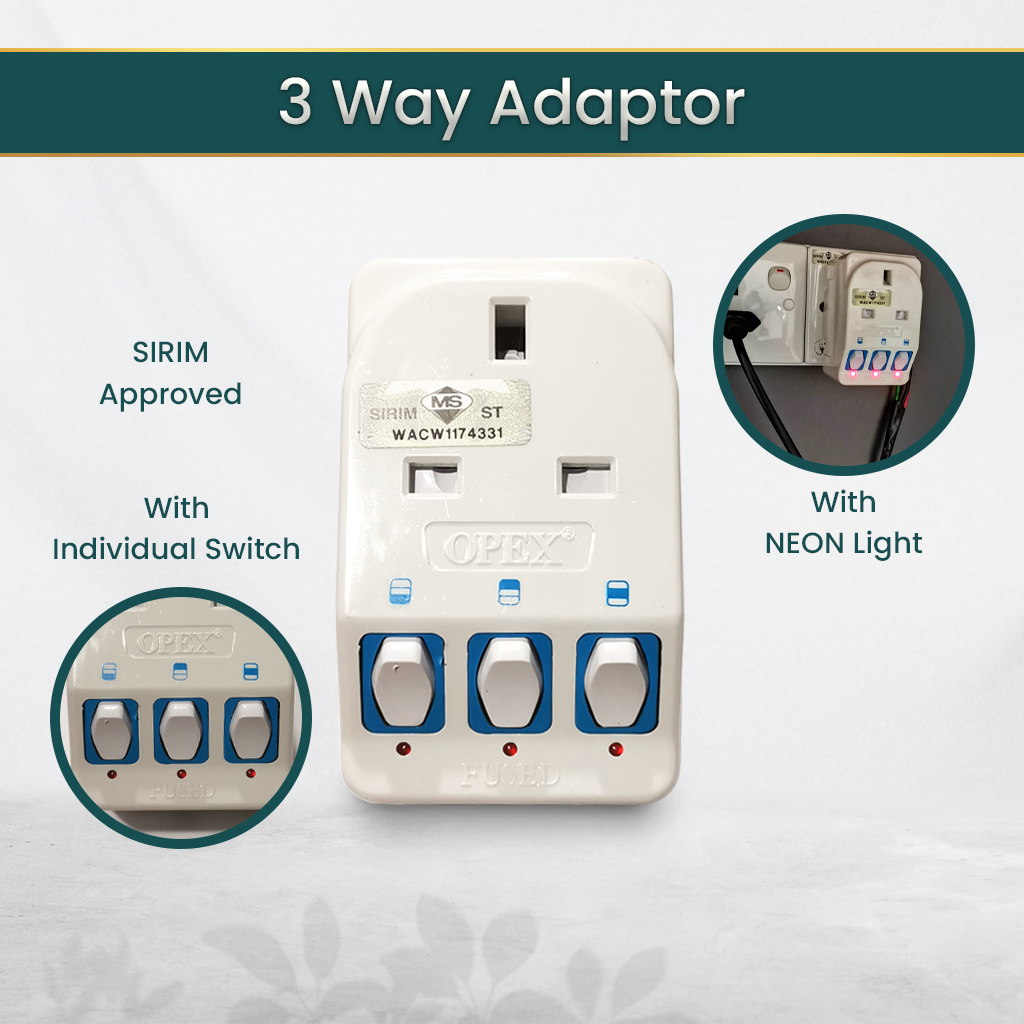 SIRIM Approved 3 Way Adaptor Individual On Off Switch With Neon Light ...