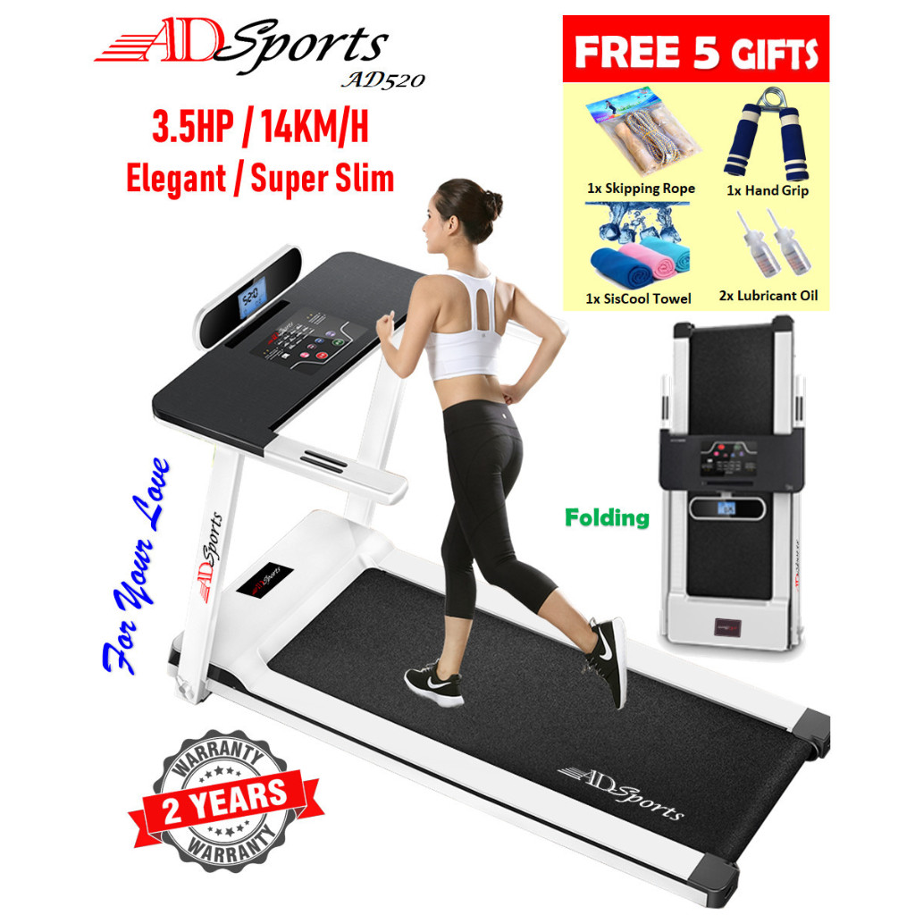 ADSports AD520 Luxury 3.5HP 16CM Super Slim 58CM Running Platform Home Exercise Gym Fitness Electric Motorized Treadmill