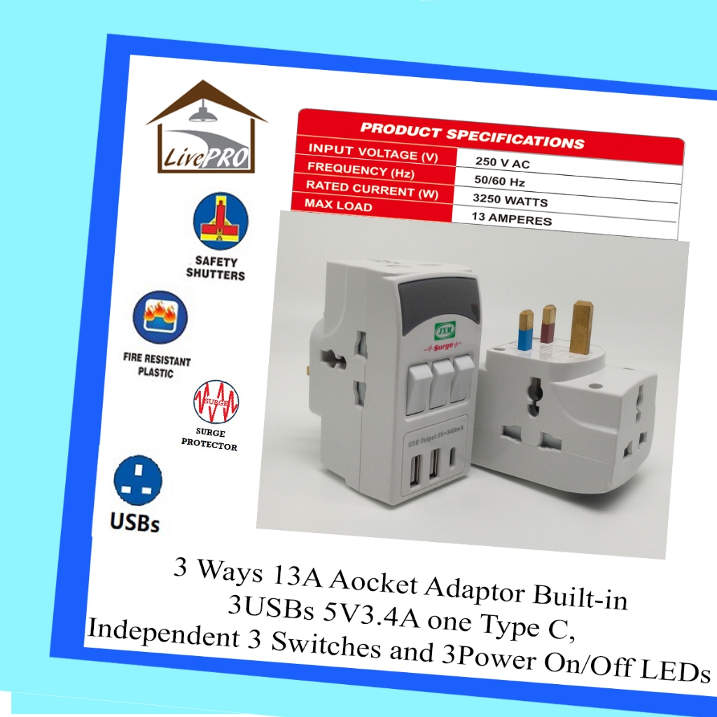 【Ready Stock】 3 Way Wall Adapter Plug Extension Socket | 3 Switch | 3 ...