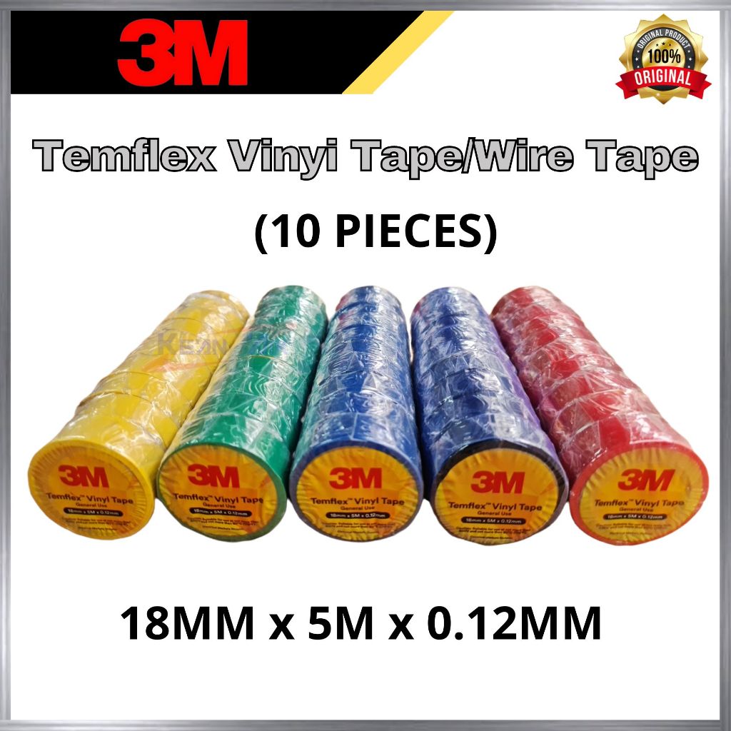 (10 PCS) 3M Temflex Vinyl Tape PVC Tape Electric Wire Tape Pita Wayar ...