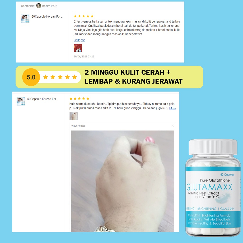 GLutamaxx Gluta Skin Whitening Supplement Face Pil Putih Kulit Mencerahkan Capsule  Korean Formulated