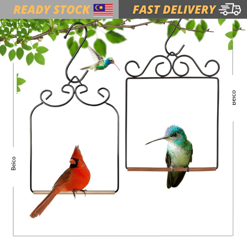 Metal Frame Hummingbird Swings and Perches with Wooden Dowel Black Bird