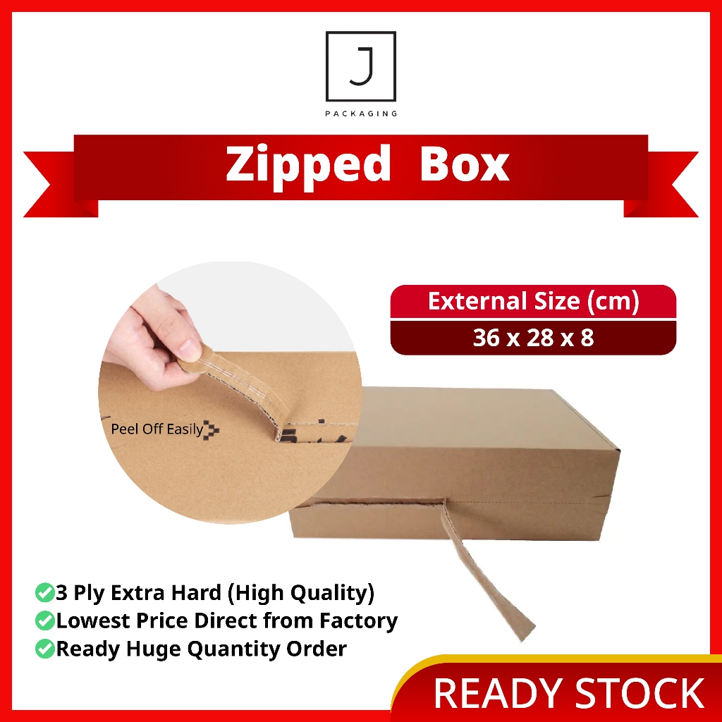 J Packaging | Zipped Box Ready Stock Packaging Box Die Cut Box Gift Box ...