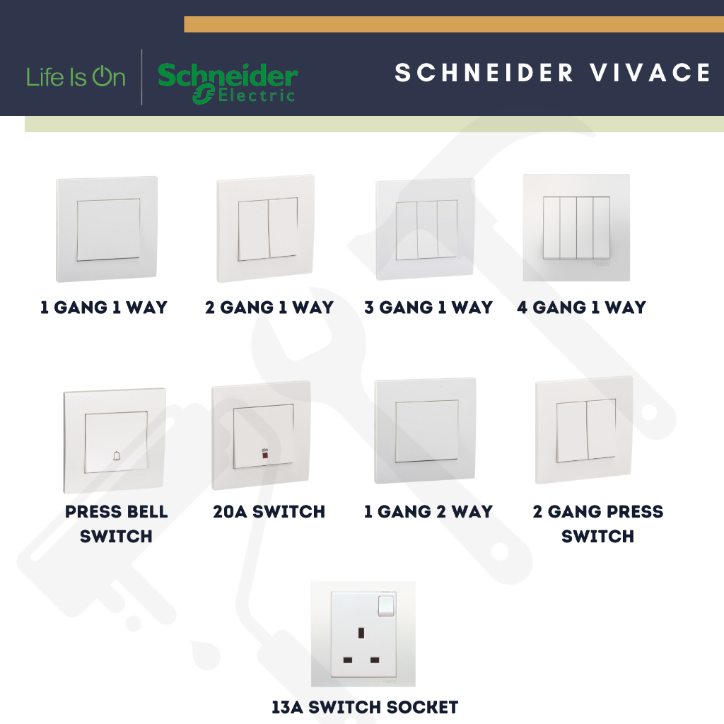 Schneider Vivace Switch Socket | Vivace Series | 1 Gang 1 Way | 2 Gang ...