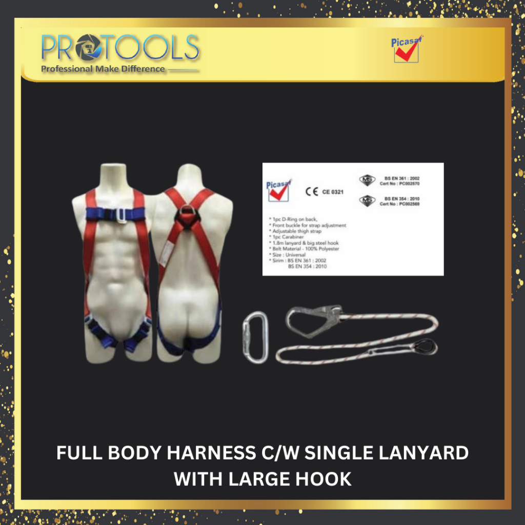 Picasaf Full Body Safety Harness & Single Lanyard with Shock Absorb