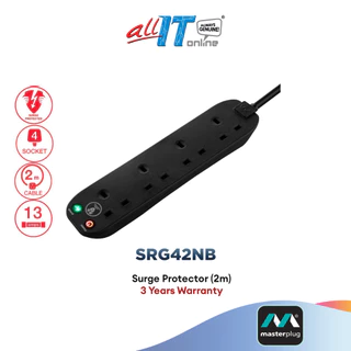 Masterplug Surge Protector 4 (SRG42NB) / 8 (SRG82NB) Gang  2 Meter Extension Leads