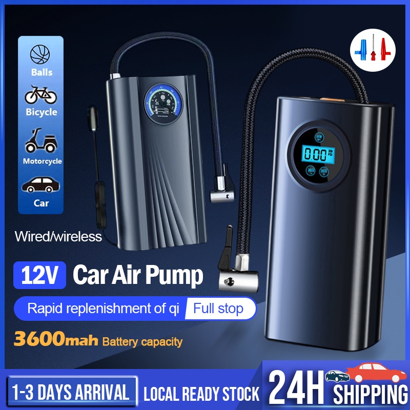 WORGEOUS DC 12V 19 Cylinders 120W Air Compressor Pump Portable Electric Tire Inflator With Pressure Gauge Black