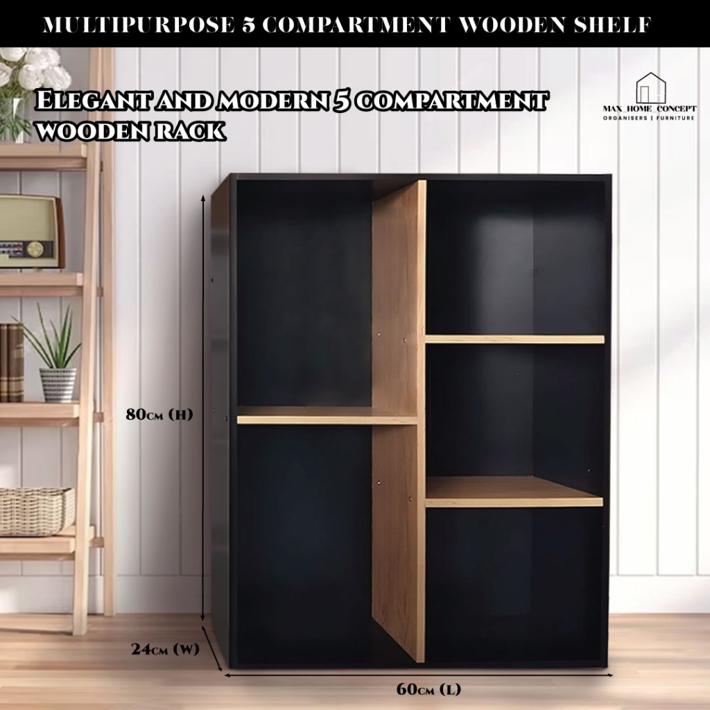 TERMURAH 5 COMPARTMENT BOOKSHELF 10 BIGGER MULTIPURPOSE SHELF