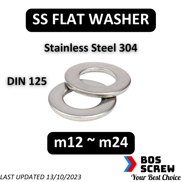 SS Flat Washer m12 ~ m24 DIN125 (Stainless Steel 304 / Keluli Putih ...