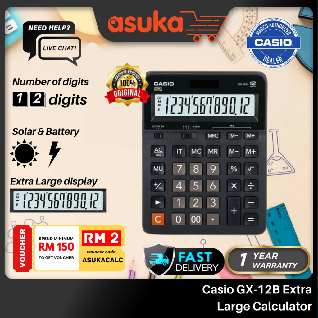 [12 Digits] Casio GX12B Extra Large Calculator (12 Digit, 2 Way power