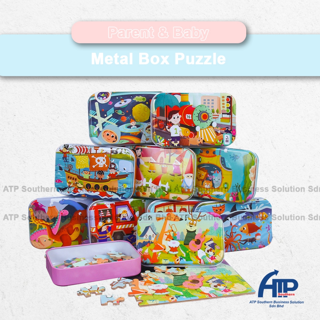 60Pcs Children's Wooden Jigsaw Puzzle with Iron Box Baby Early Learning ...