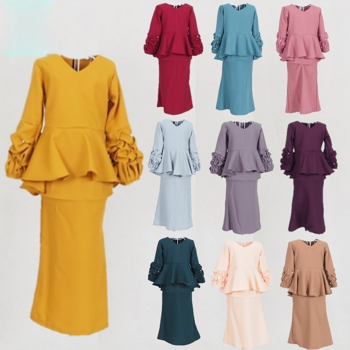 Baju Kurung Budak Pearl Kurung Peplum Baju Raya Kids Kurung 2024
