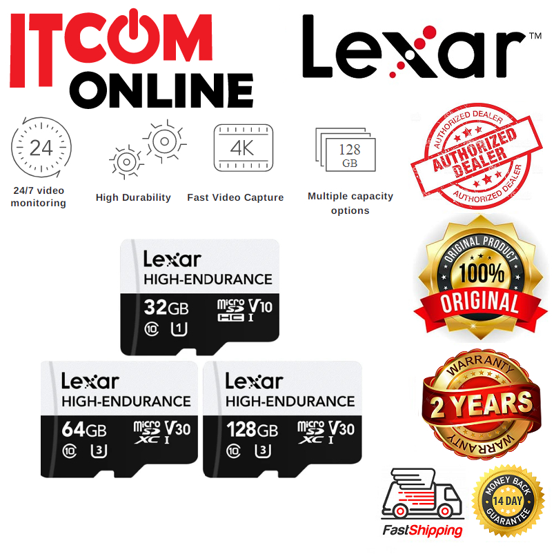 LEXAR HIGH ENDURANCE 32GB/64GB/128GB microSD CL10 U3 V30 100MB/45MB ...