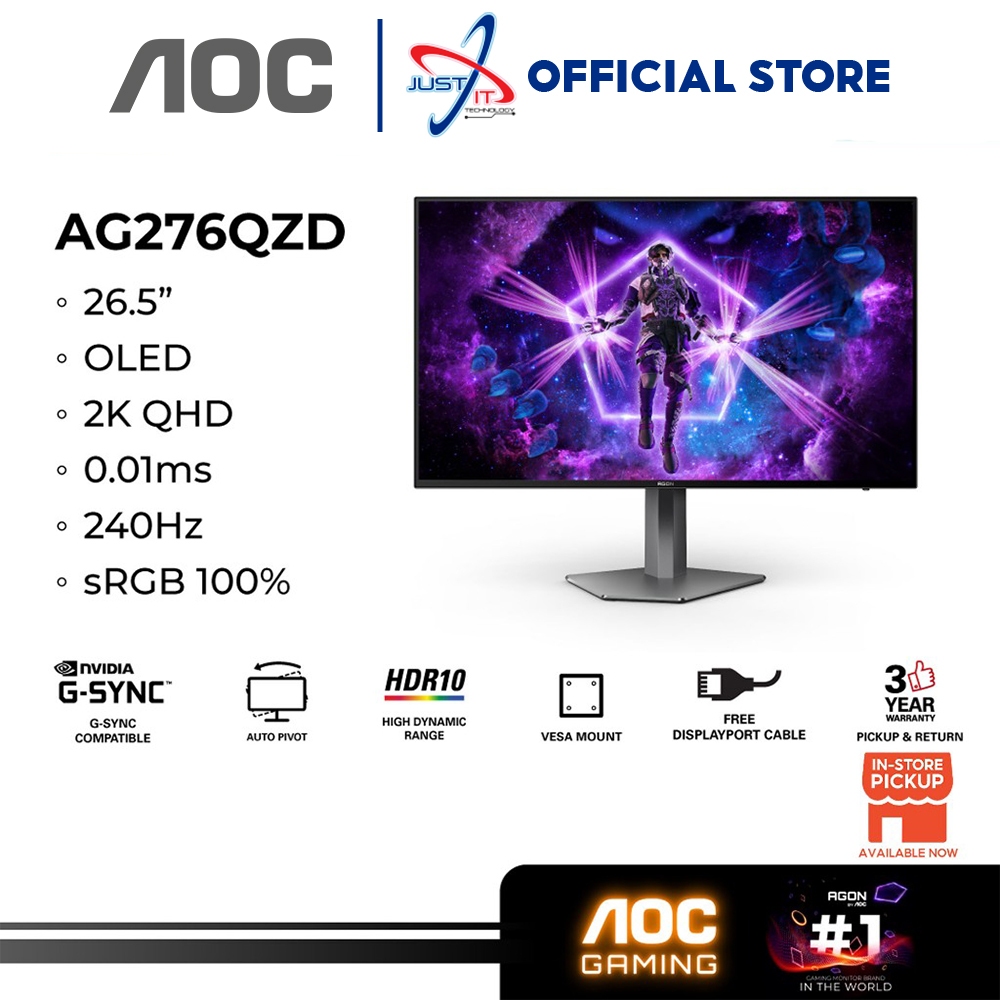AOC AGON PRO AG276QZD 27" OLED GAMING MONITOR ( 27" / OLED / QHD / 240Hz / 0.03ms(GTG) / HDR10