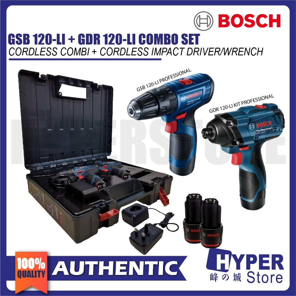 BOSCH GSB 120Li + GDR 120Li Combo Set ( Cordless Combi + Cordless Impact Driver ) Shopee