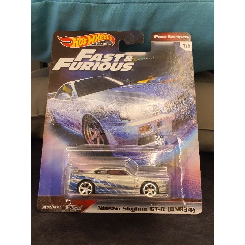 Hot Wheels Premium Nissan Skyline GT-R (BNR34) Fast & Furious - 1/64, Argent, Diecast, Neuf