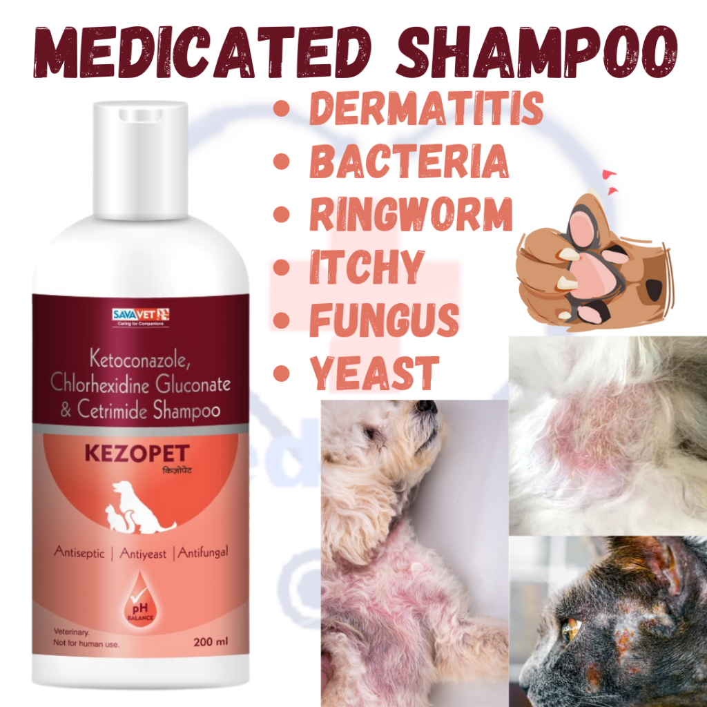 Kezopet Medicated Shampoo 200ml Fungus kurap Anti fungal Pet kucing dog