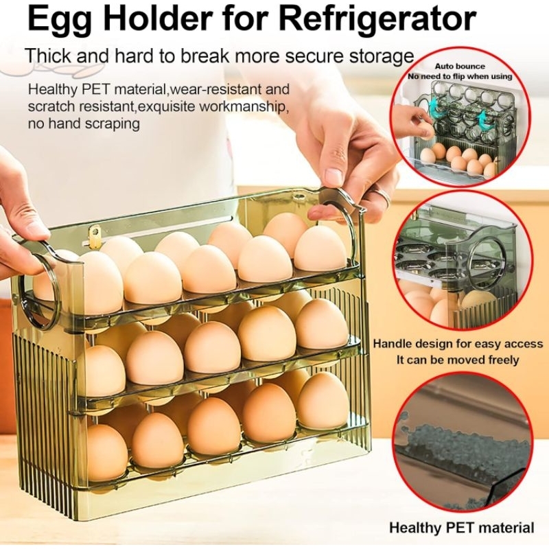 Auto Flip Egg Holder for Refrigerator, 3 Layer Egg Storage Container for  Refrige