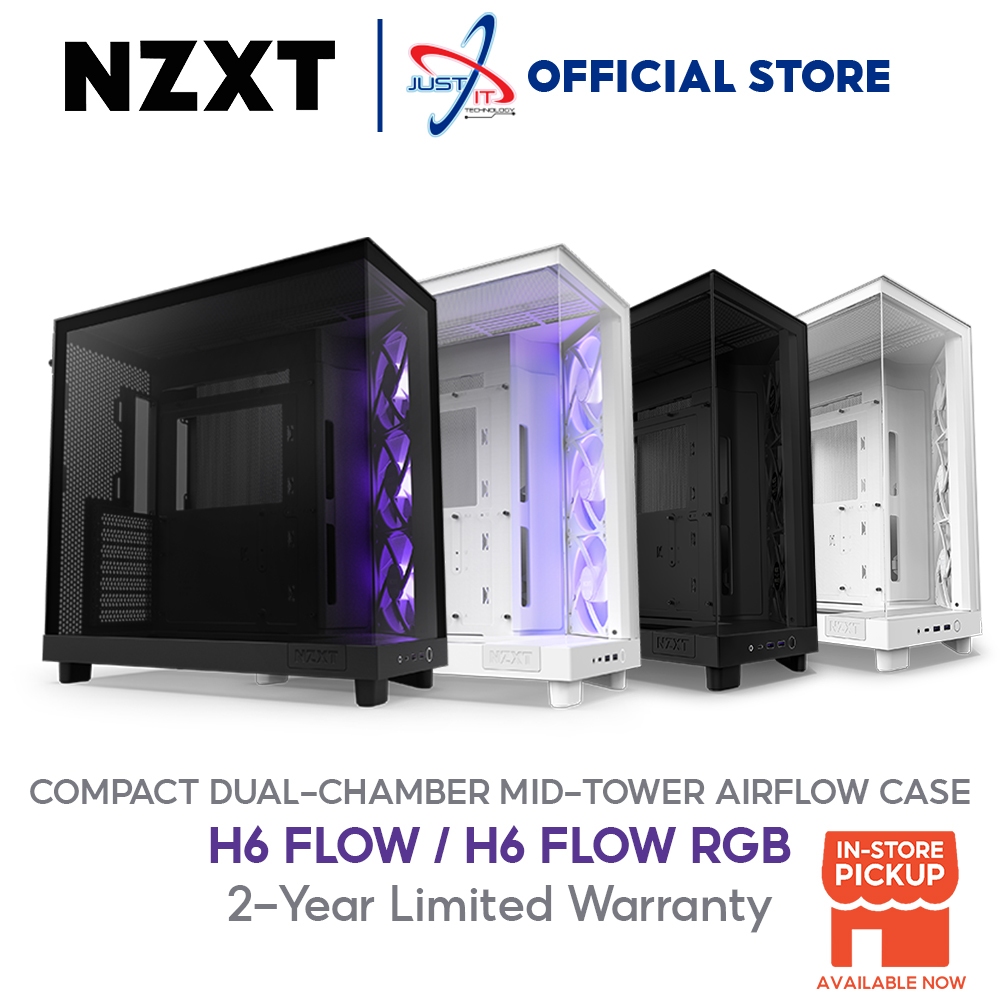 NZXT H6 Flow RGB ATX Mid-Tower With Dual Chamber Case – White