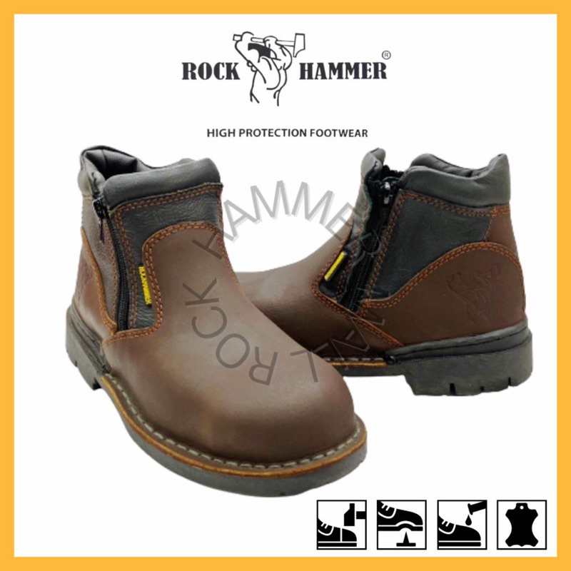 Original Rock Hammer Safety Boots Cow Leather Kasut Safety Rock