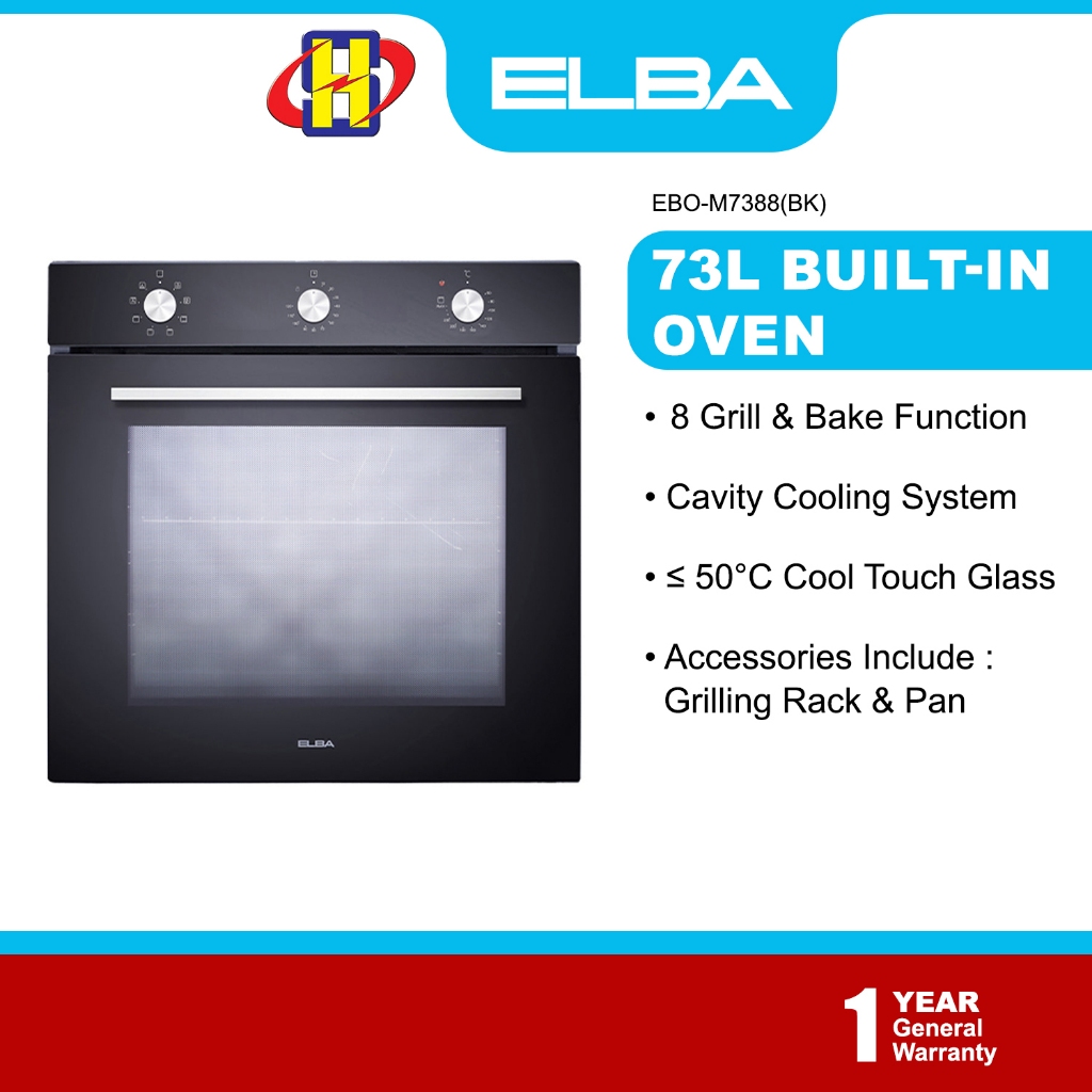 Elba BuiltIn Oven (73L/2500W) Rotisserie 8Functions Double Glazed
