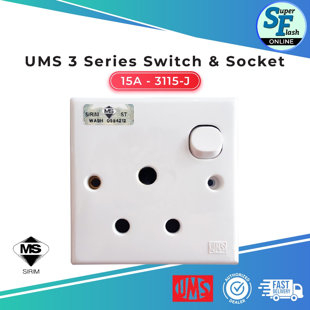 UMS 3 Series Switches & Sockets (White) || Suis | Shopee Malaysia