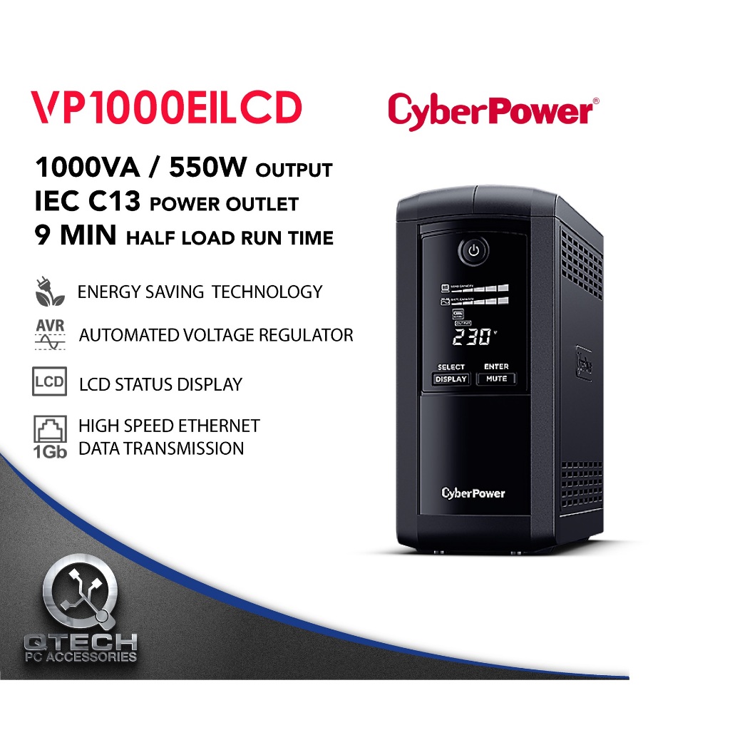 Cyberpower VP1000EILCD 550W UPS Power Backup Battery for Computer Modem ...