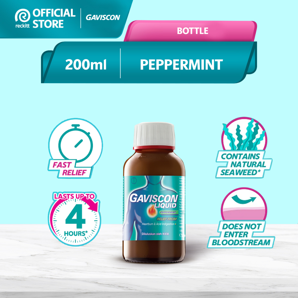 Gaviscon Peppermint Liquid 200ml Relief From Heartburn And Acid