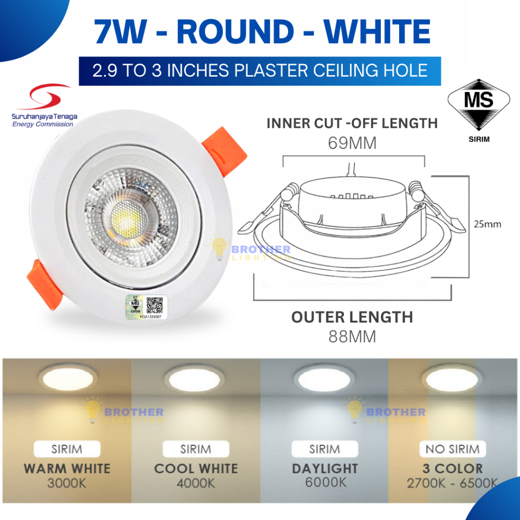 [SIRIM] LED Eyeball 3W 5W 7W Recessed Spotlight Downlight Home Lighting ...