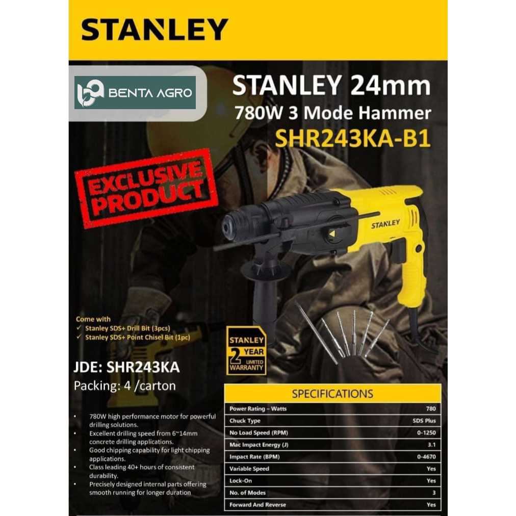STANLEY 780W-24MM 3 MODEROTARY HAMMER (SHR243KA) | Shopee Malaysia