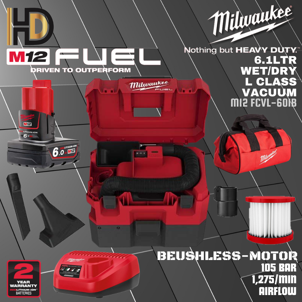 Milwaukee M12 FVCL Fuel Cordless Vacuum Wet Dry 6.1L Brushless