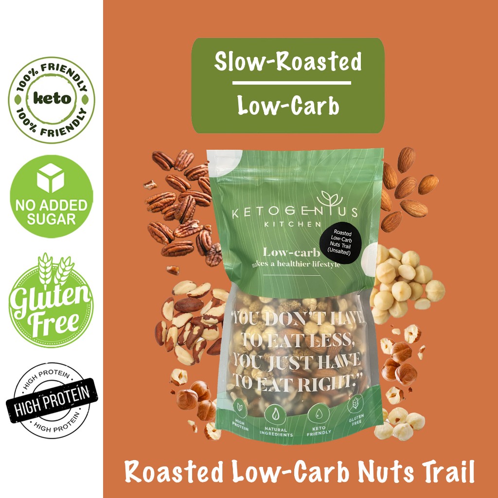 Ketogenius Kitchen Roasted Unsalted LowCarb Nuts Trail(100g/250g/500g