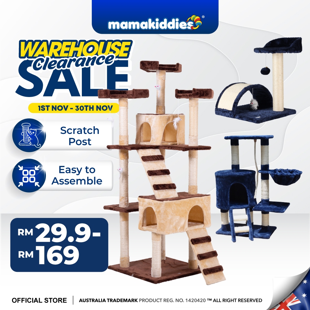 Skiiddii Wooden Cat Tree Rumah Kayu Mainan Kuching Cat Tower Hammock