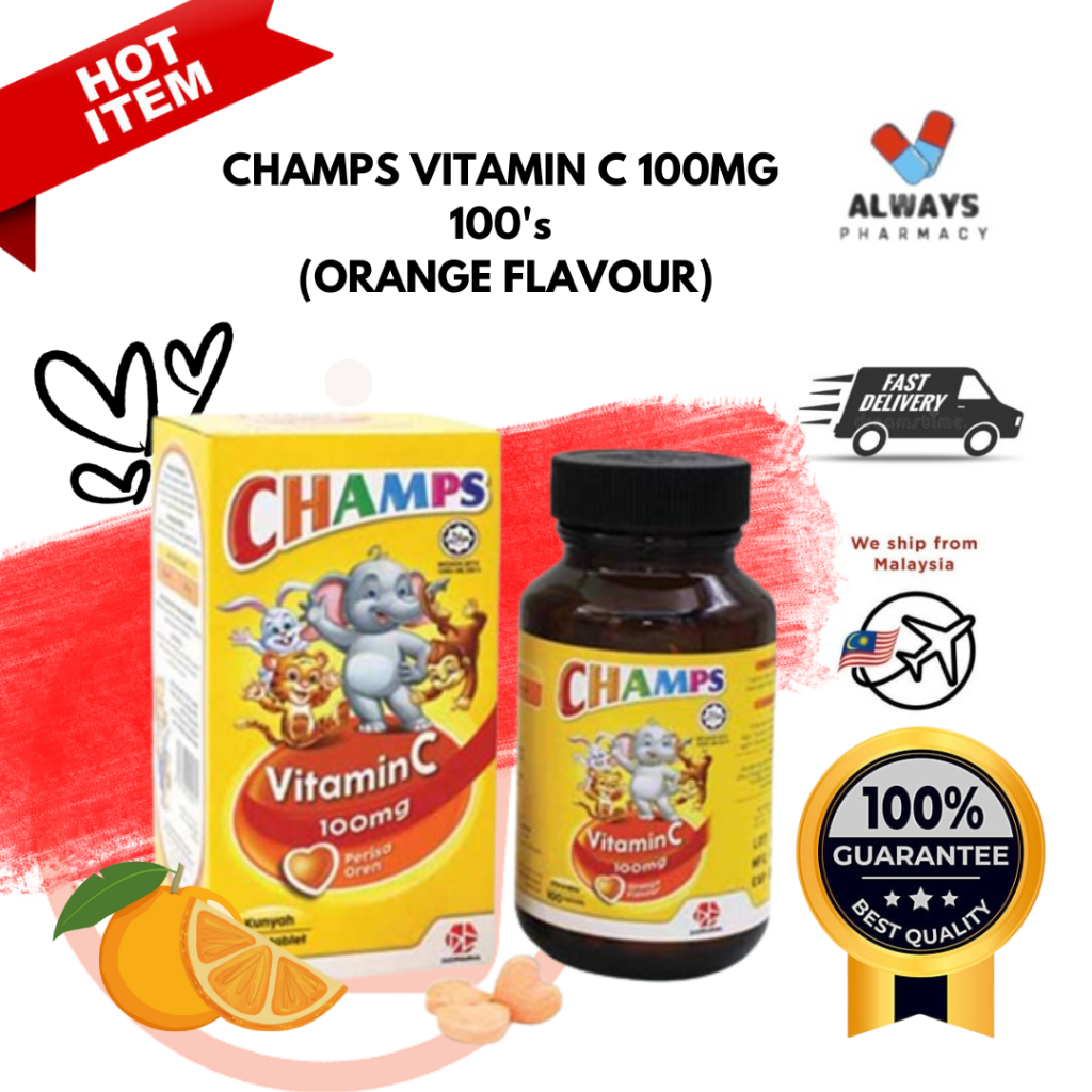 CHAMPS VITAMIN C 100MG 100'S (ORANGE) | Shopee Malaysia