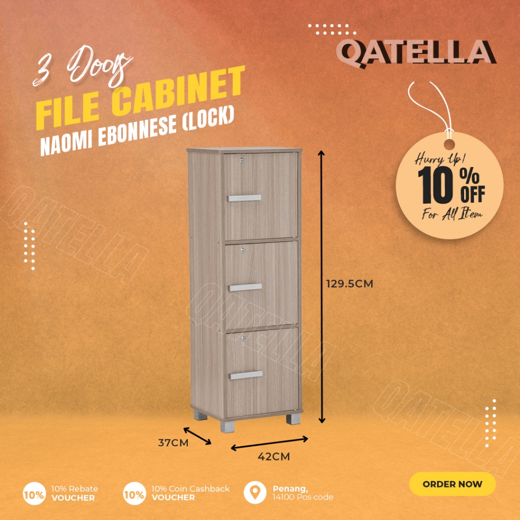 Qatella 3 Doors Shelf /3 Compartment Shelf with Doors/3 Kotak