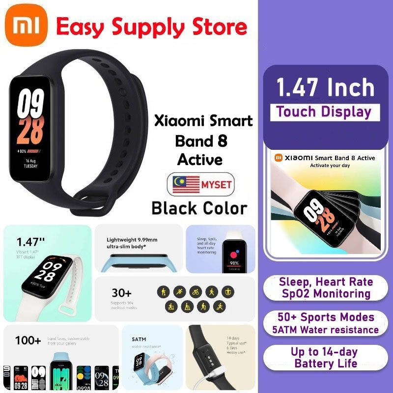 Xiaomi Smart Band 8 Active 1.47'' 5ATM Waterproof 24h Sleep Heart Rate ...