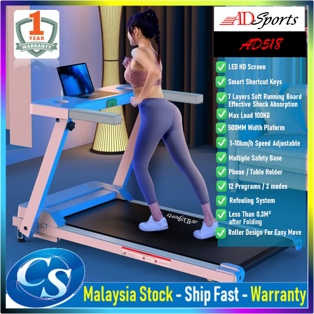 ADSport AD518 Walking &amp; Running Machine Electric Treadmill LCD Display Support Bluetooth App Mesin Senaman Lari