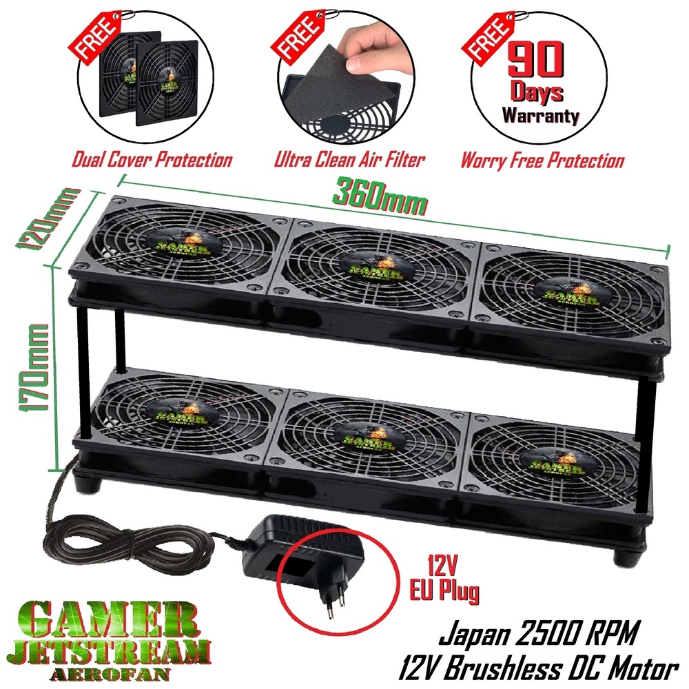 6 Fan-120x360mm-2 Tier Non & With Speed Control GAMER JETSTREAM AEROFAN ...