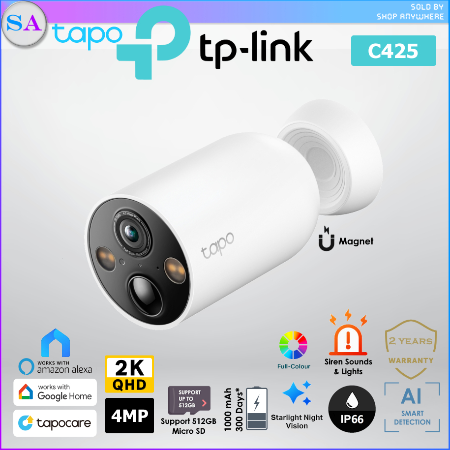 TP-Link Tapo C425 2K QHD WiFi Smart Security IP Camera Battery ...