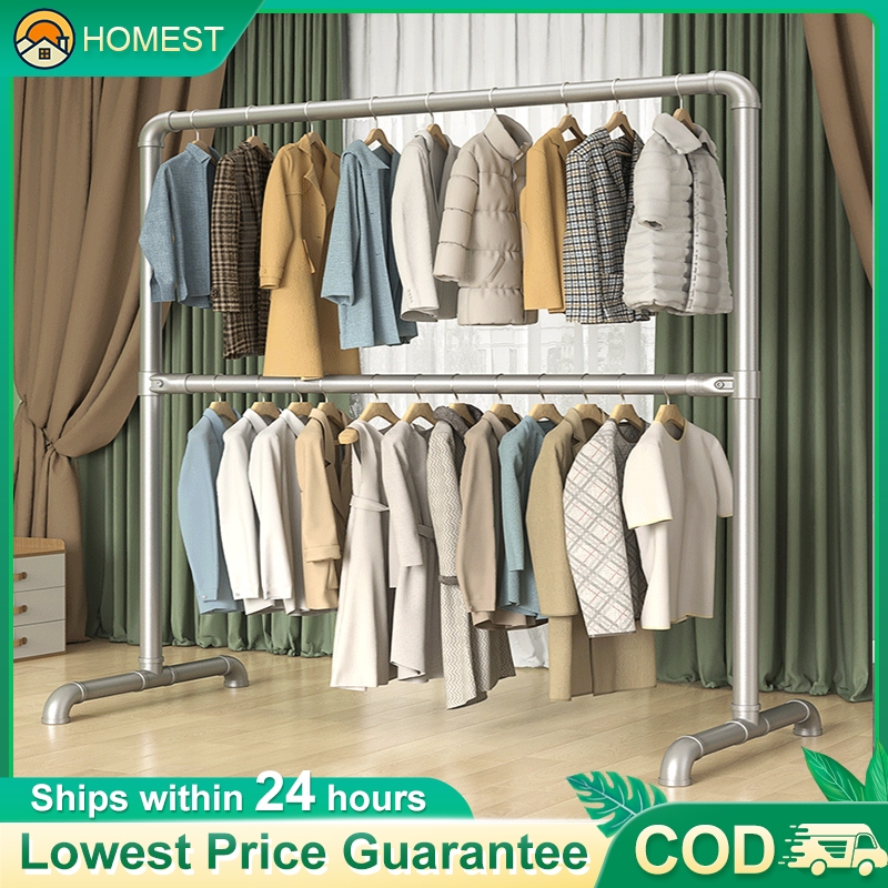 1.8M Double Layer Clothes Rack Rak baju besi/stainless steel clothes