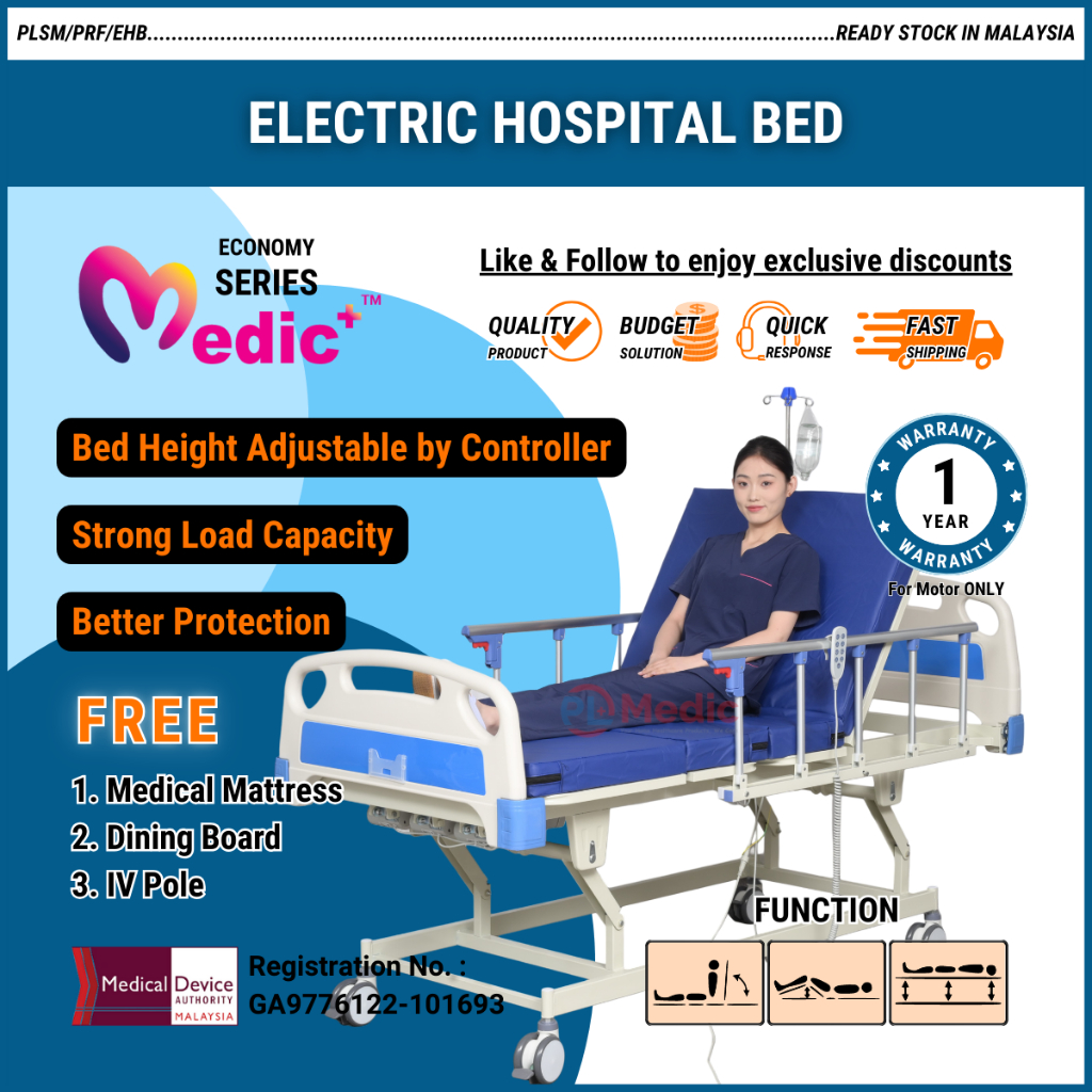 MEDICS Electric Hospital Bed 3 Function with Mattress Katil Hospital