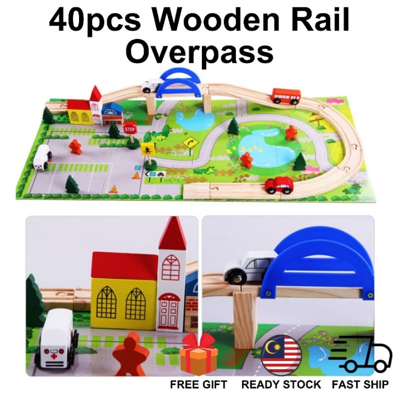 40pcs Rail Overpass Wooden Toy Railway Car Train Track Early Learning ...