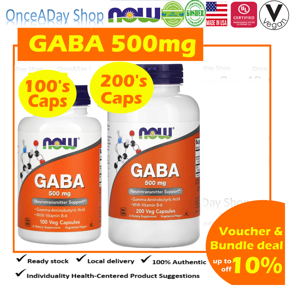 NOW Foods, GABA with Vitamin B6, B6, 500mg, 200/100 Veg Capsules (Once