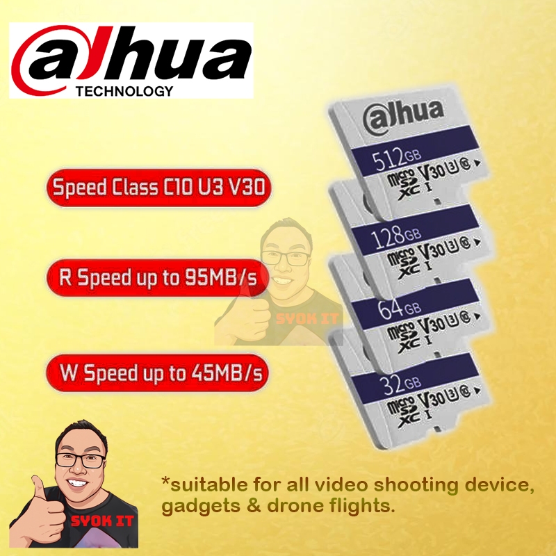 DAHUA C100 MicroSD UHSI Class 10, U1, U3, V10, V30 Memory Card Read