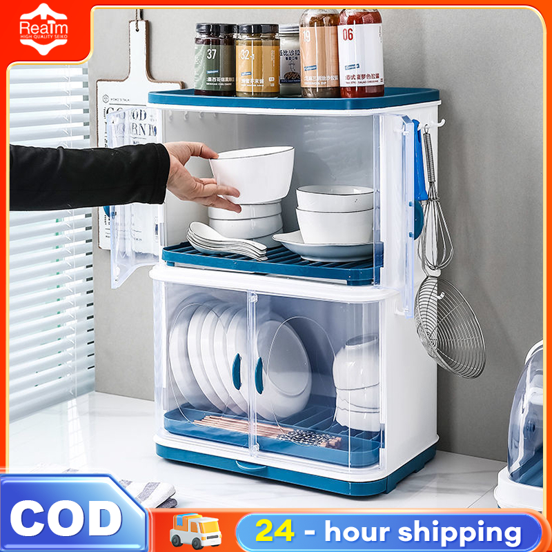 Storage Rack For Kitchen Dust-proof Plastic Kitchen Dish Rack Removable ...