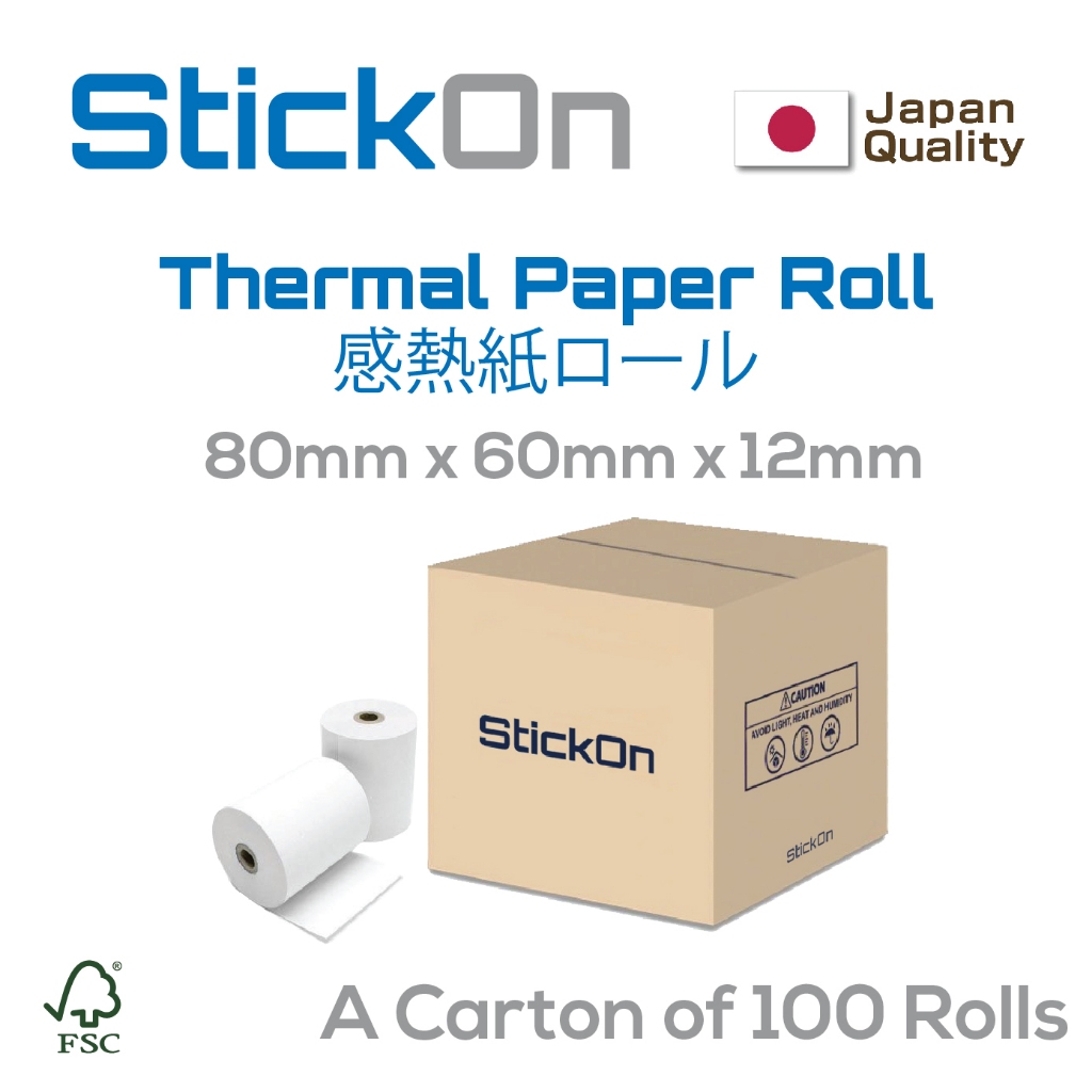 Thermal Receipt Paper 80mm x 60mm x 12mm 100 Rolls Resit Paper Roll ...