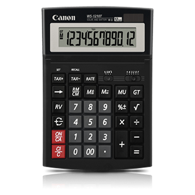 Calcolatrice Canon WS-1210T - 12 Cifre, Display LCD Inclinabile, Alimentazione Solare E A Batteria