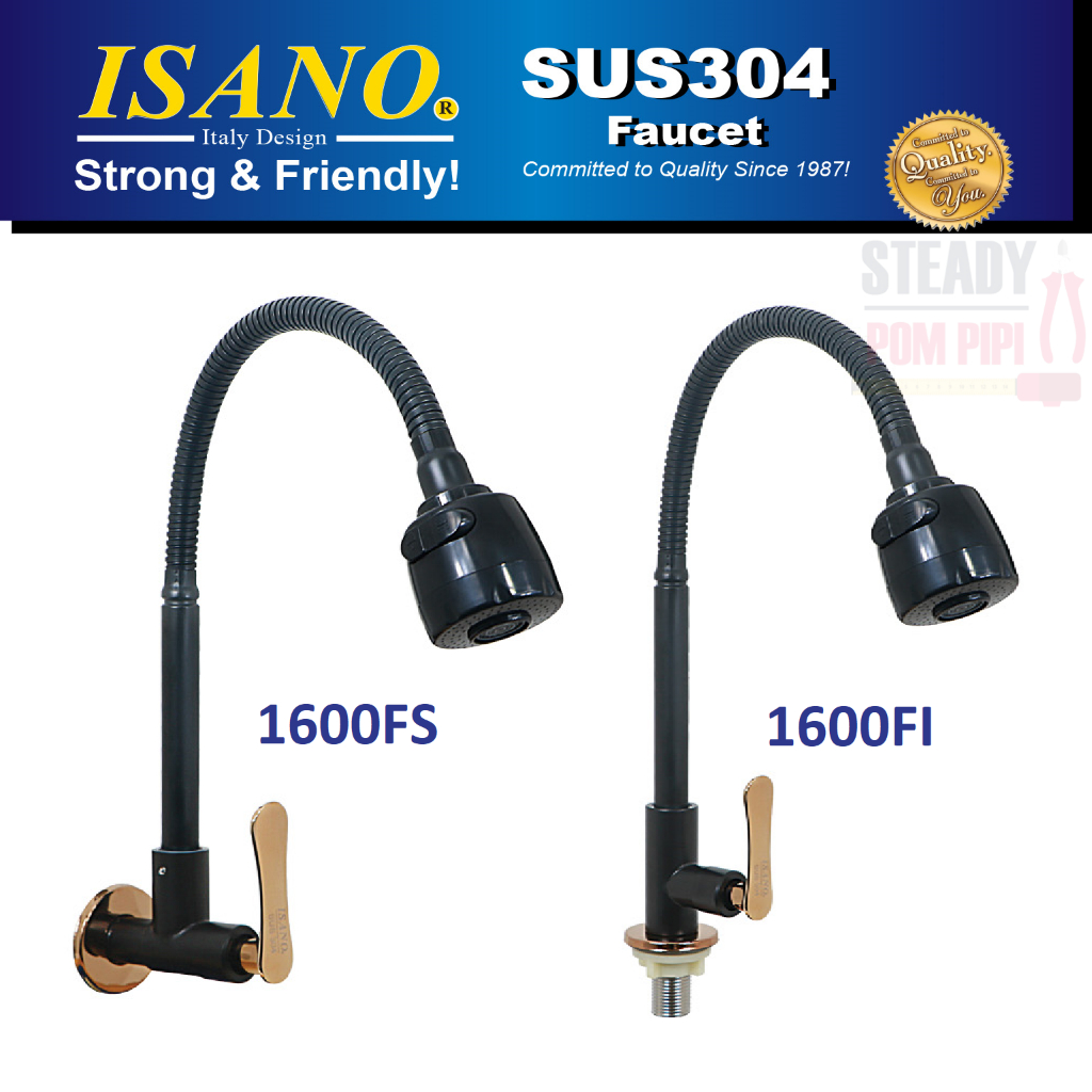 ISANO 1/2" 1600 FLEXIBLE KITCHEN SINK FAUCET STAINLESS STEEL NANO BLACK