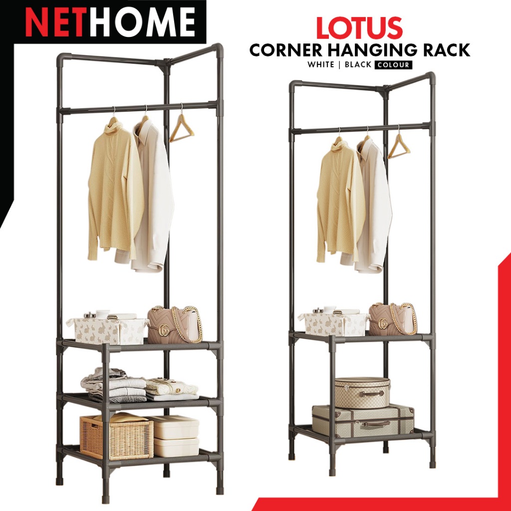 ⚡️NETHOME⚡️Lotus Storage Rack Corner Coat Rack Drying Rack / Rak Sudut ...