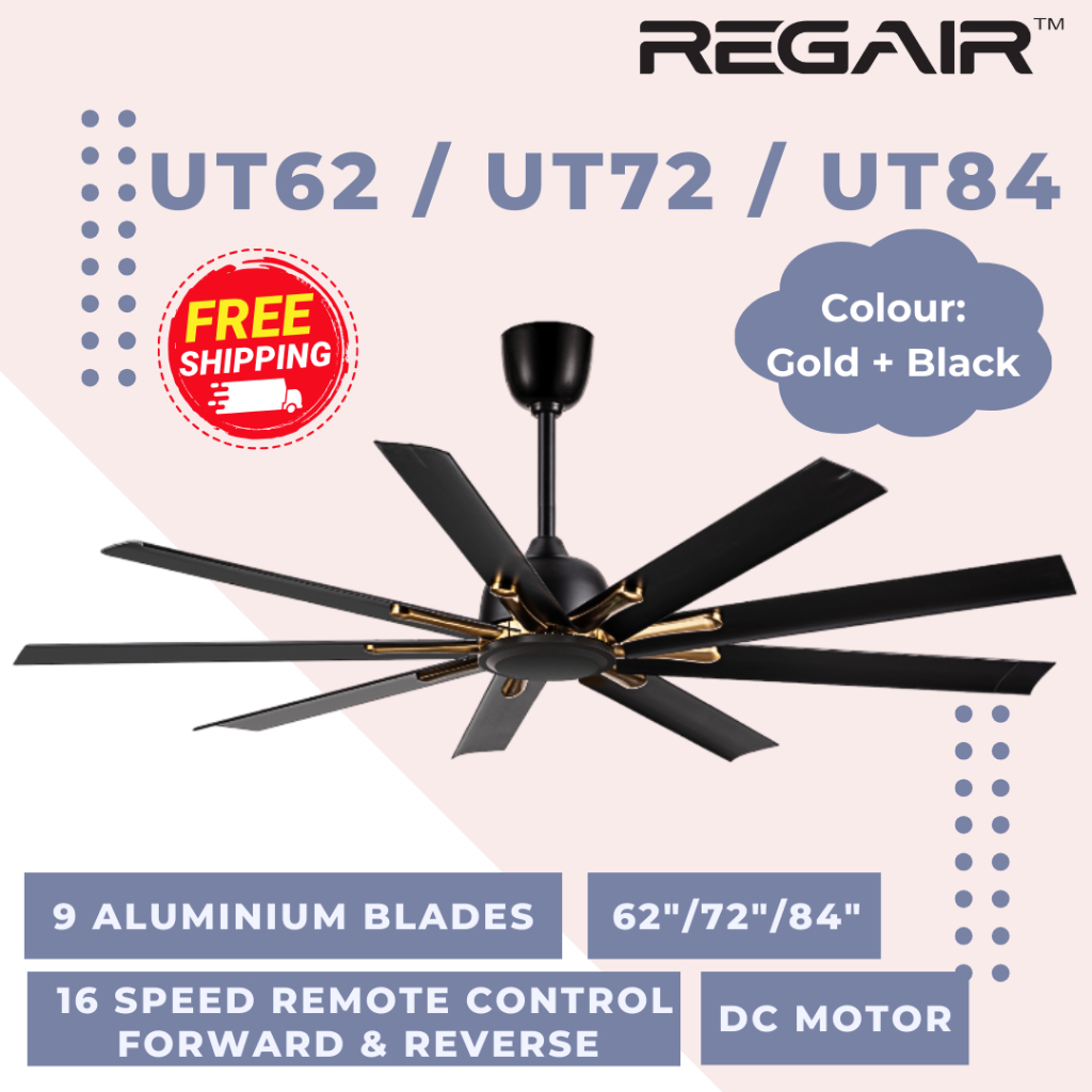 Regair Inovo UT84” UT72” UT62” Kipas Siling Ceiling Fan 9 Aluminium